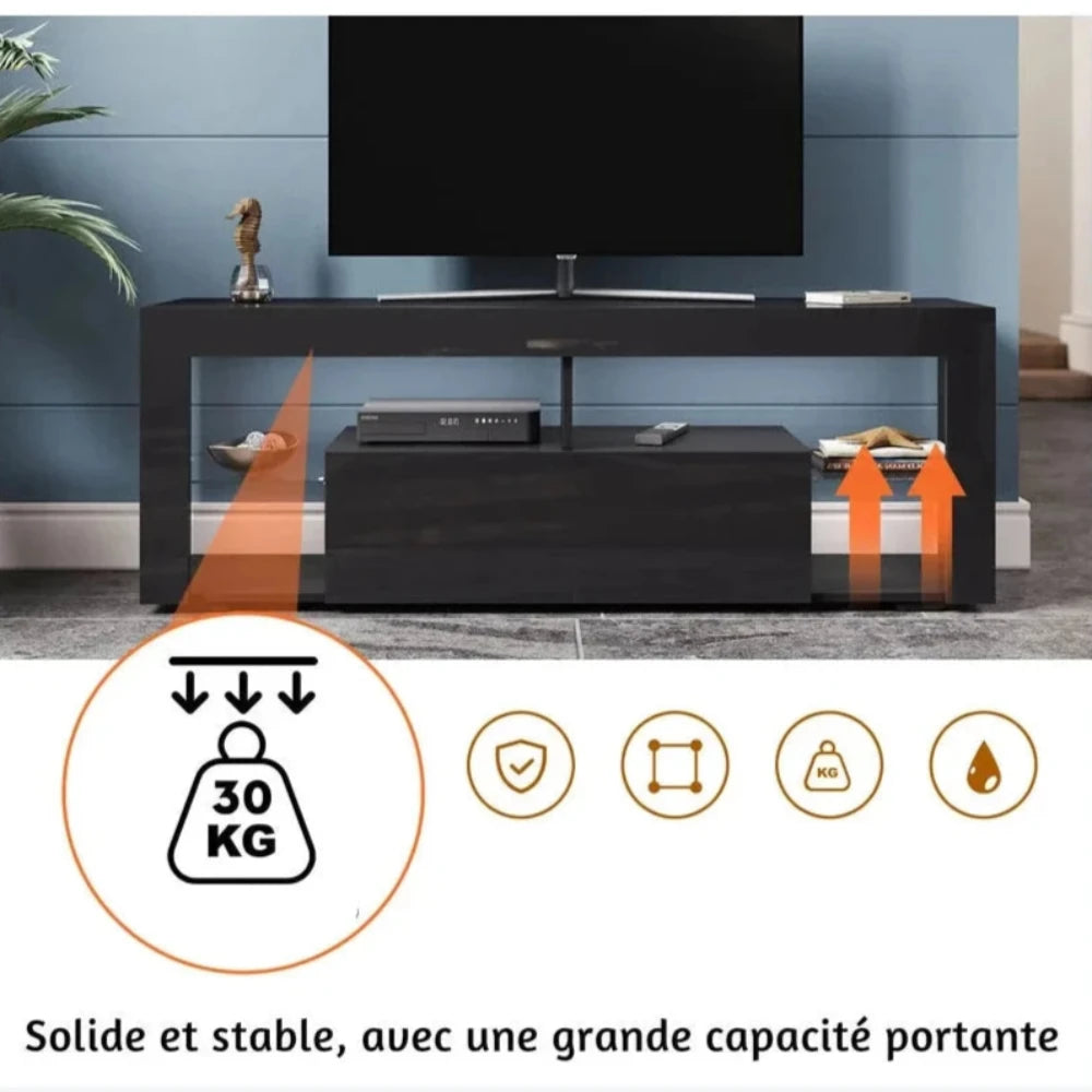 Meuble TV LED Noir à Compartiments