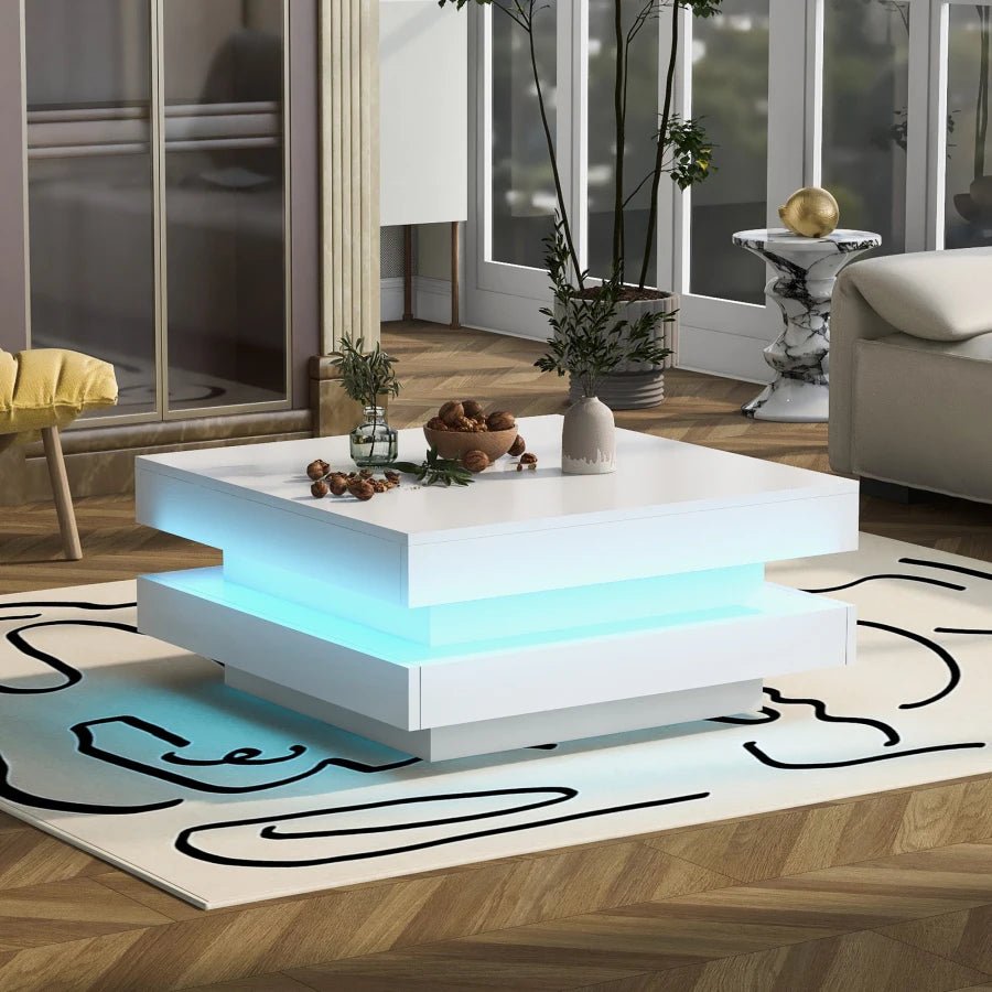 Table basse carrée blanche LED