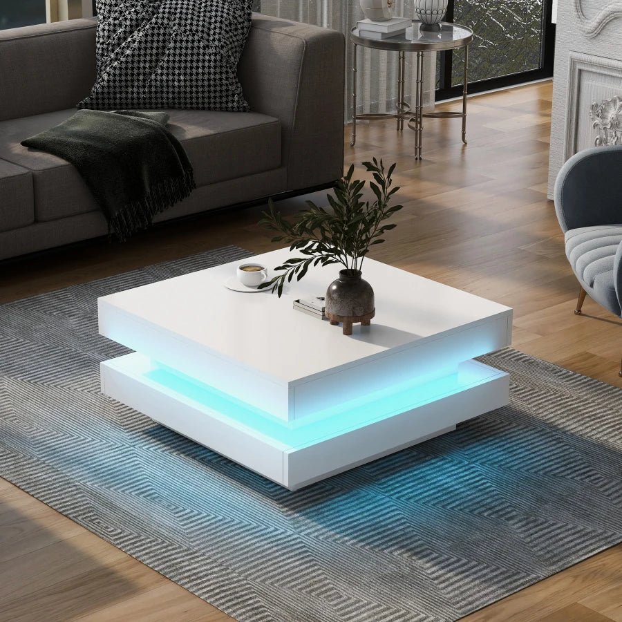 Table basse carrée blanche LED